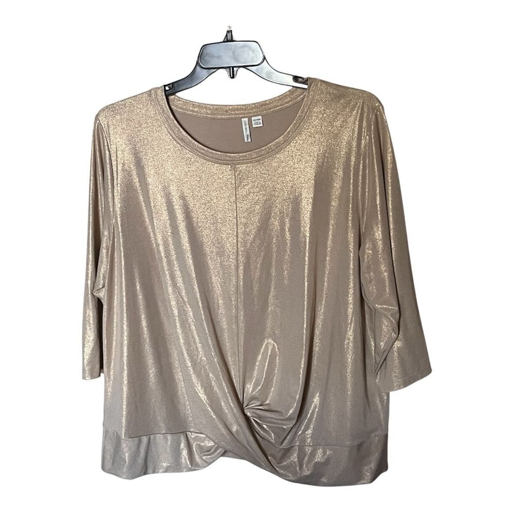 Live Well Active Gold Metallic Twist Top Shirt with 3/4 Sleeves Size 18/20W